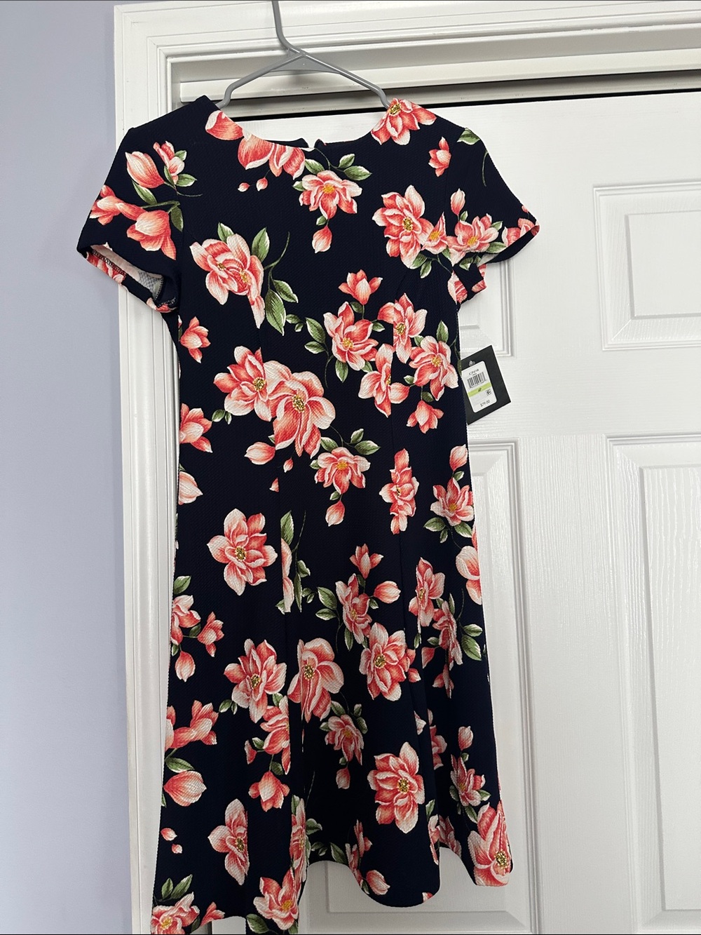 Floral Fit & Flare Dress - Black with Pink Blooms